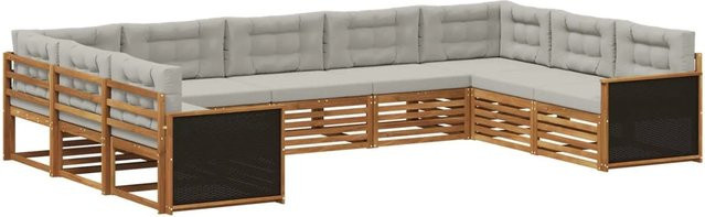vidaXL Outdoor-Sofagarnitur aus Akazienholz mit Kissen in Hellgrau und Natur - Bild 1