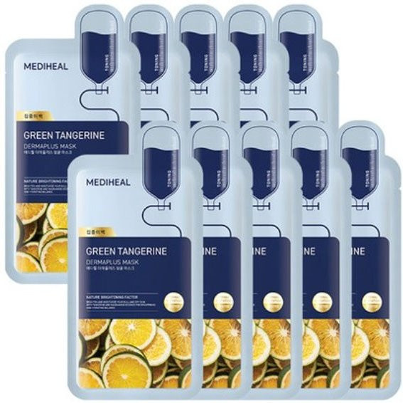 MediHeal Green Tangerine Dermaplus Maske, 10 Stück, mit Panthenol und Hyaluronsäure - Bild 1
