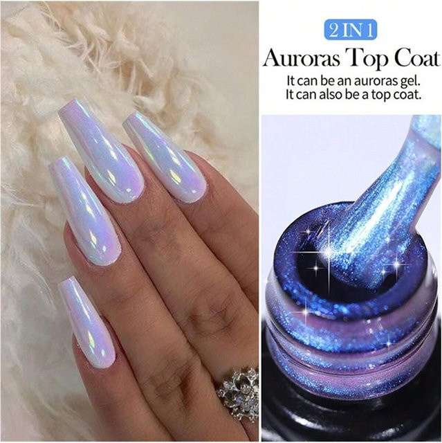 MEET ACROSS Auroras Glitter Top Coat Gel Nagellack, Schimmernd, Holographisch - Bild 1