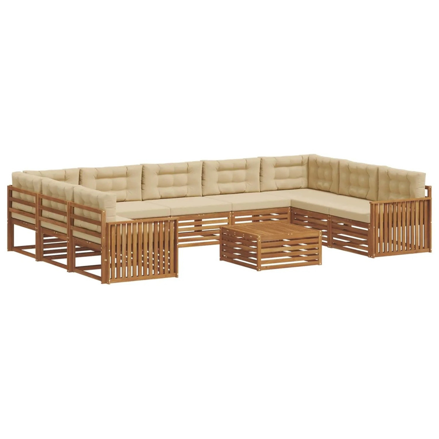 vidaXL Sofagarnitur 10-teilig aus Massivholz Akazie in Natur und Beige mit modernem Design - Bild 2