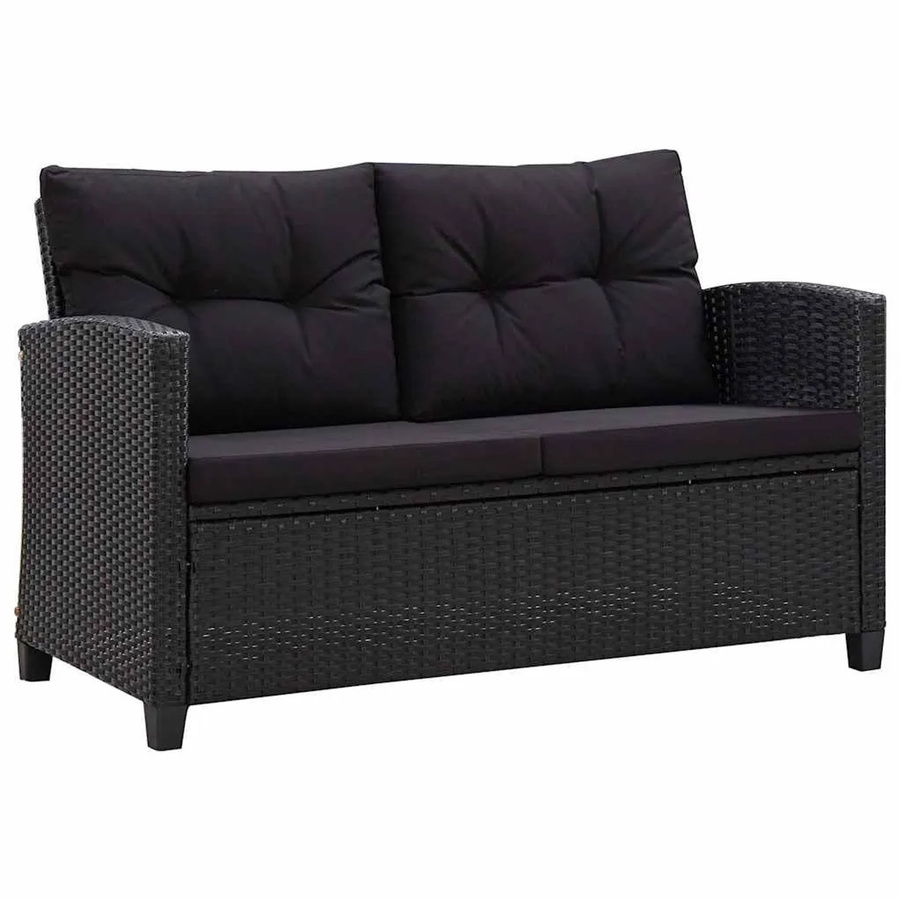 vidaXL 2-Sitzer-Gartensofa aus Poly Rattan mit Kissen in Schwarz, Breite: 124 cm - Bild 2
