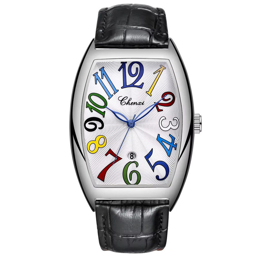 CHENXI Armbanduhr Quarz, Leder, Edelstahl, Herren, Schwarz Silber Weiß - Bild 5