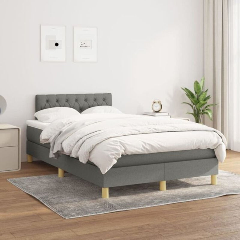 vidaxl Boxspringbett mit Matratze in Anthrazit und Grau aus Stoff, B/T/H: 120 x 200 x 78 cm - Bild 1
