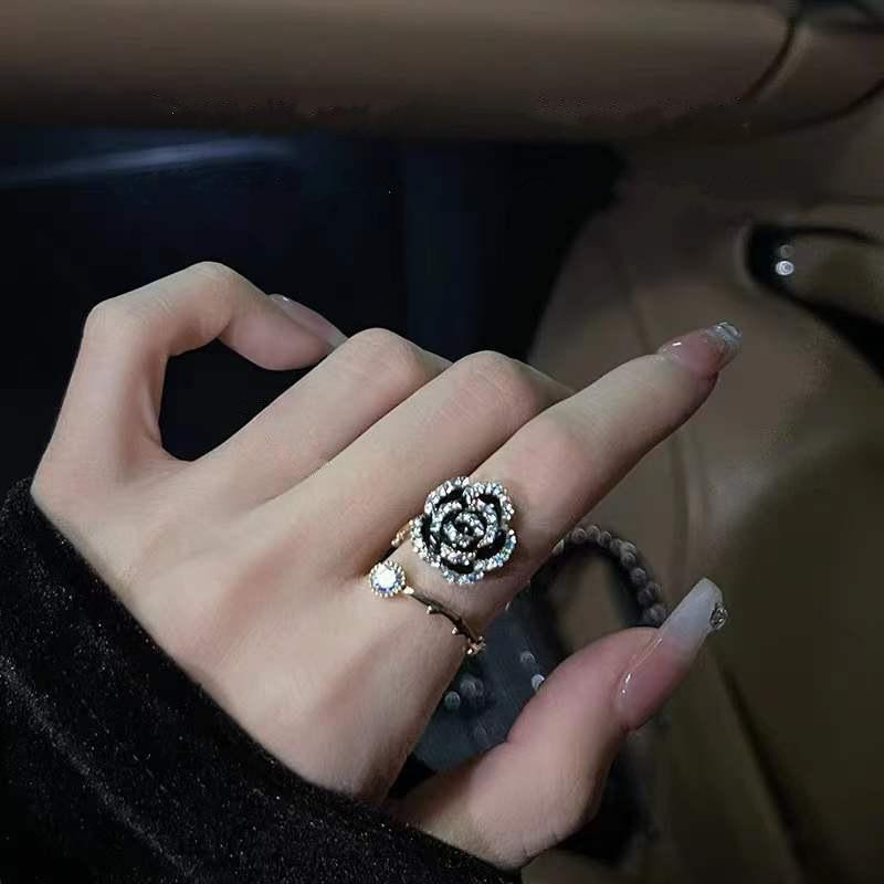 Ring Rose Form, Zinklegierung, Schwarz, Zirkonia, Damen - Bild 3