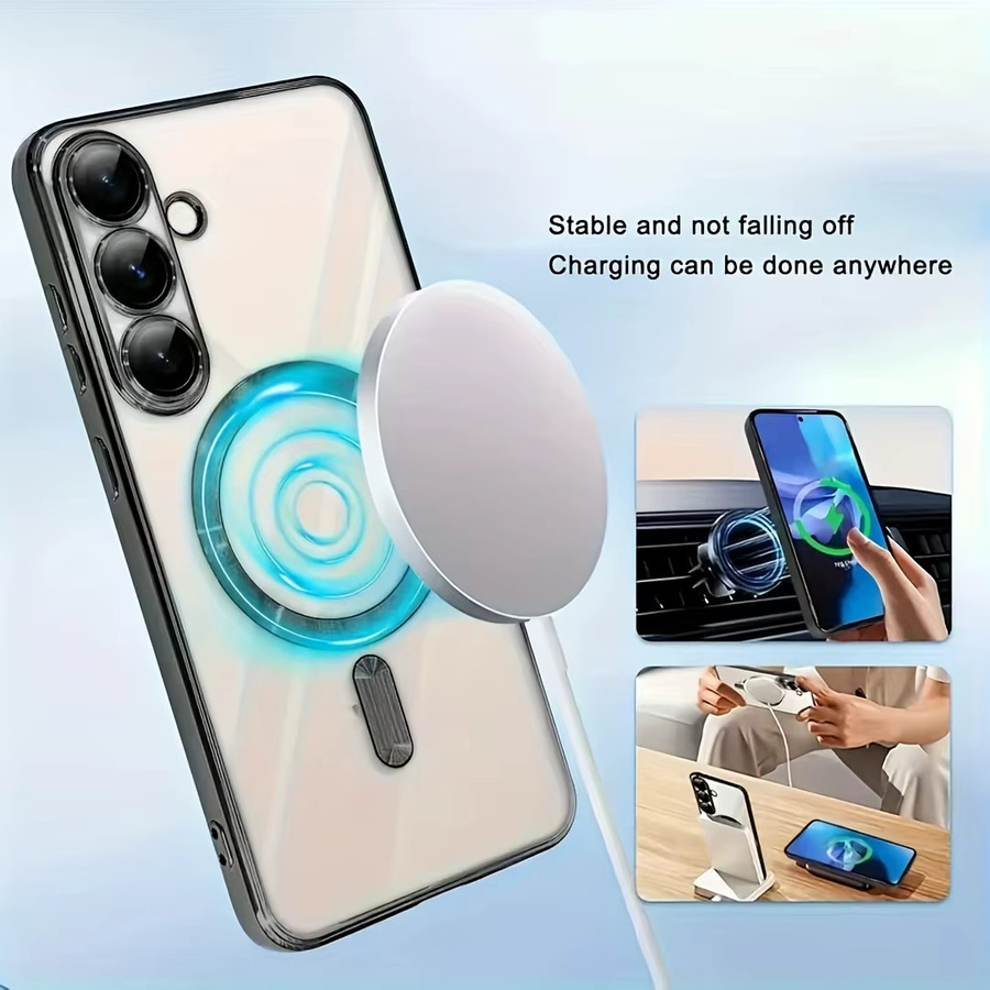 Samsung Magnetische Ladehülle mit Linsenschutz für Galaxy S26 S25 S24 S23 S22 S21 S20 Ultra Plus FE in Gold und Transparent - Bild 3