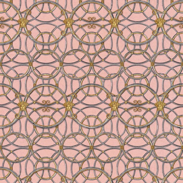 Profhome Barock Tapete Ornament in Silber und Rosa, Vlies-Tapete mit schimmerndem Glanz, B: 0,70 m x H: 10,05 m - Bild 1