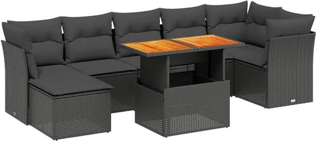 vidaXL 8-teilige Garten-Sofagarnitur aus Poly-Rattan und Akazienholz in Schwarz mit Kissen - Bild 1
