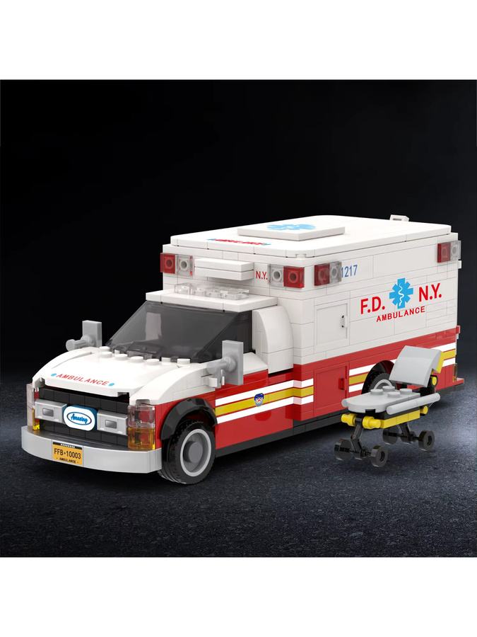 Inhaw Amerikanischer Krankenwagen Bausteine Set, 660 Teile Technisches Notfall-Fahrzeug Modell aus Kunststoff in Weiß - Bild 6