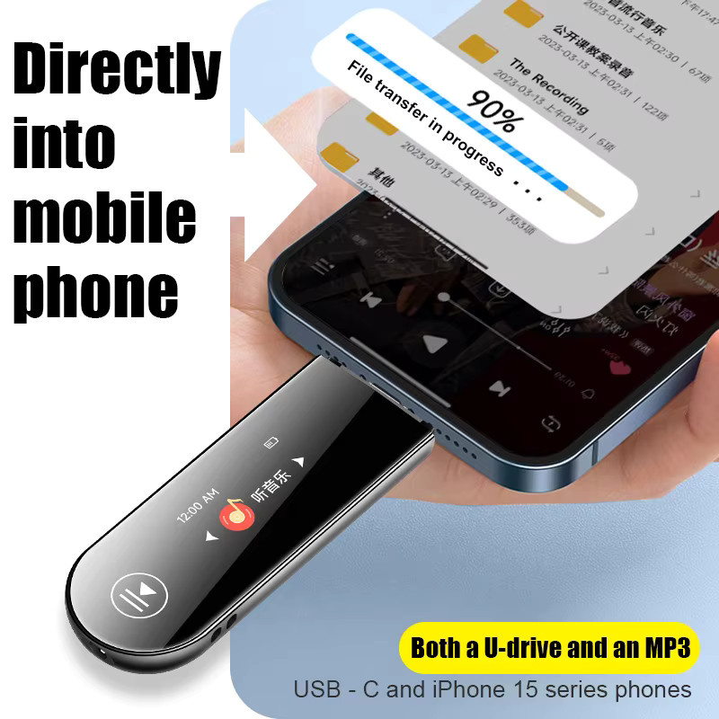 Famue Mini MP3-Player mit Bluetooth 5.3 und USB-C in Schwarz, tragbarer Audio-Player mit Lautsprecher und Aufnahmefunktion für verlustfreies Audio - Bild 3