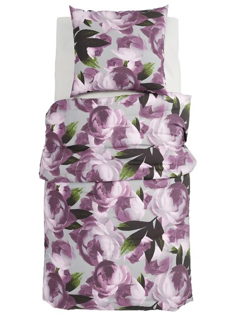 Reversible Wendebettwäsche aus Baumwoll-Satin mit Pfingstrosen-Floral-Design, atmungsaktiv, Grau/Pink, B/H: 135 x 200 cm + 80 x 80 cm oder 155 x 220 cm + 80 x 80 cm - Bild 1