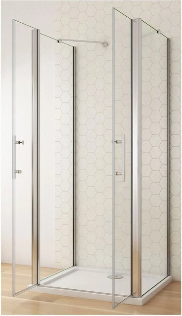 Duschparadies Eckdusche in U-Form mit Doppel-Pendeltür aus 6mm ESG Nano Glas in Transparent und Chrom, B/T/H: 80 x 100 x 195 cm - Bild 1