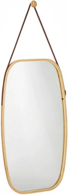 Relaxdays Hängespiegel aus Bambus und Glas in Braun mit verstellbarem Kunstleder-Riemen, oval, B/H/T: 76,5 x 43,5 x 1,5 cm - Bild 1