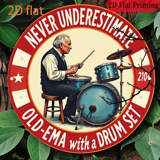 Vintage Wandschild aus Aluminium von Potdemiel mit dem Motiv Never Underestimate Old-Ema with a Drum Set 210+ im Retro-Stil - Bild 1