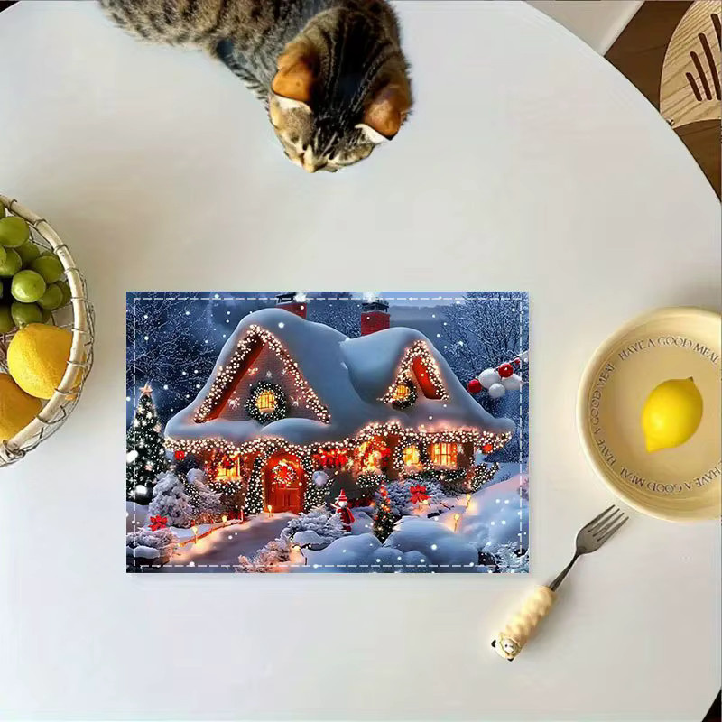 VIKAMA 4-teiliges Tischset-Set Weihnachts-Schneeszene für festliche Dekoration - Bild 2