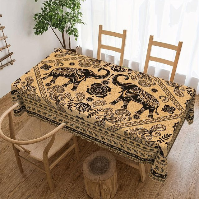 Rechteckige Tischdecke im Landhausstil von JMG Household Supplies mit Blumen- und Elefantenmuster, Farbe: Beige, B/T: 140 x 280 cm - Bild 1
