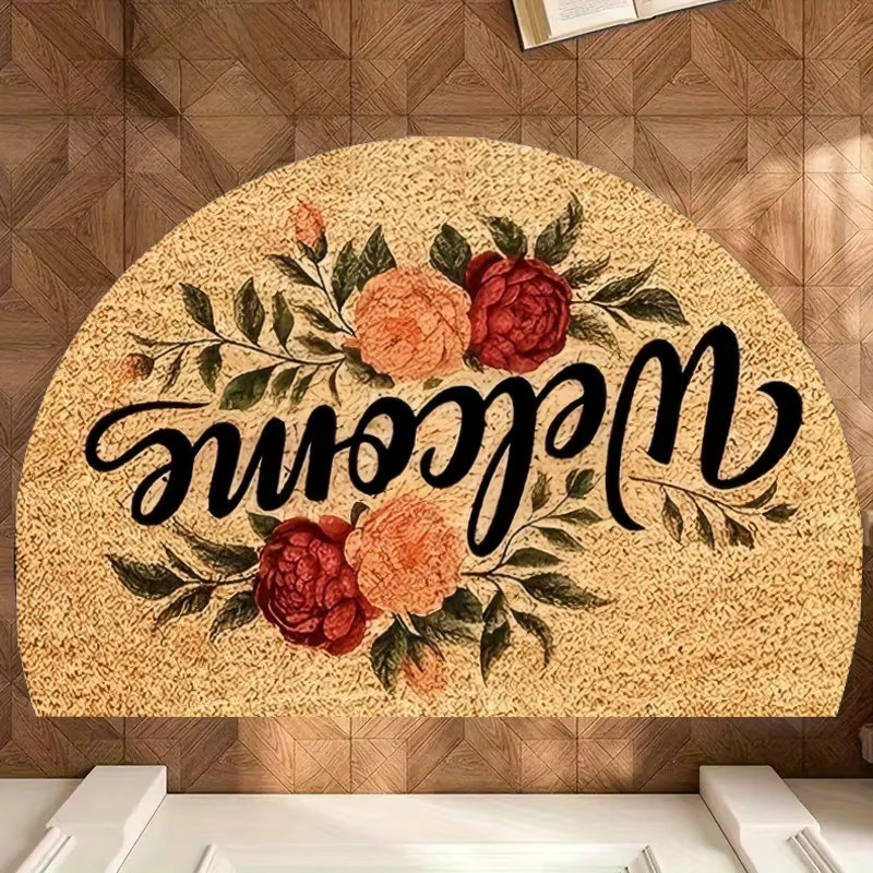 VIKAMA Willkommen Blumen-Fußmatte, halbrunde Eingangsmatte mit floralem Design, maschinenwaschbar, Multicolour, B/T: 60 x 40 cm - Bild 7