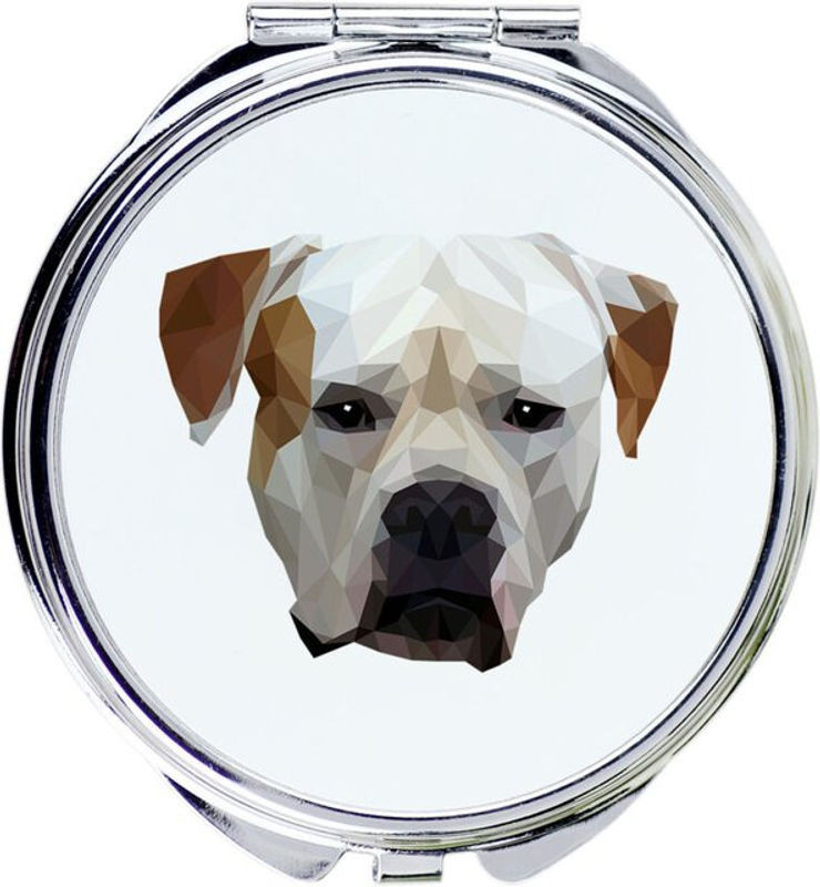Art-dog American Bulldog Rund Spiegel aus Metall mit Foto und geometrischer Aufschrift in Mehrfarbig und Weiß - Bild 1