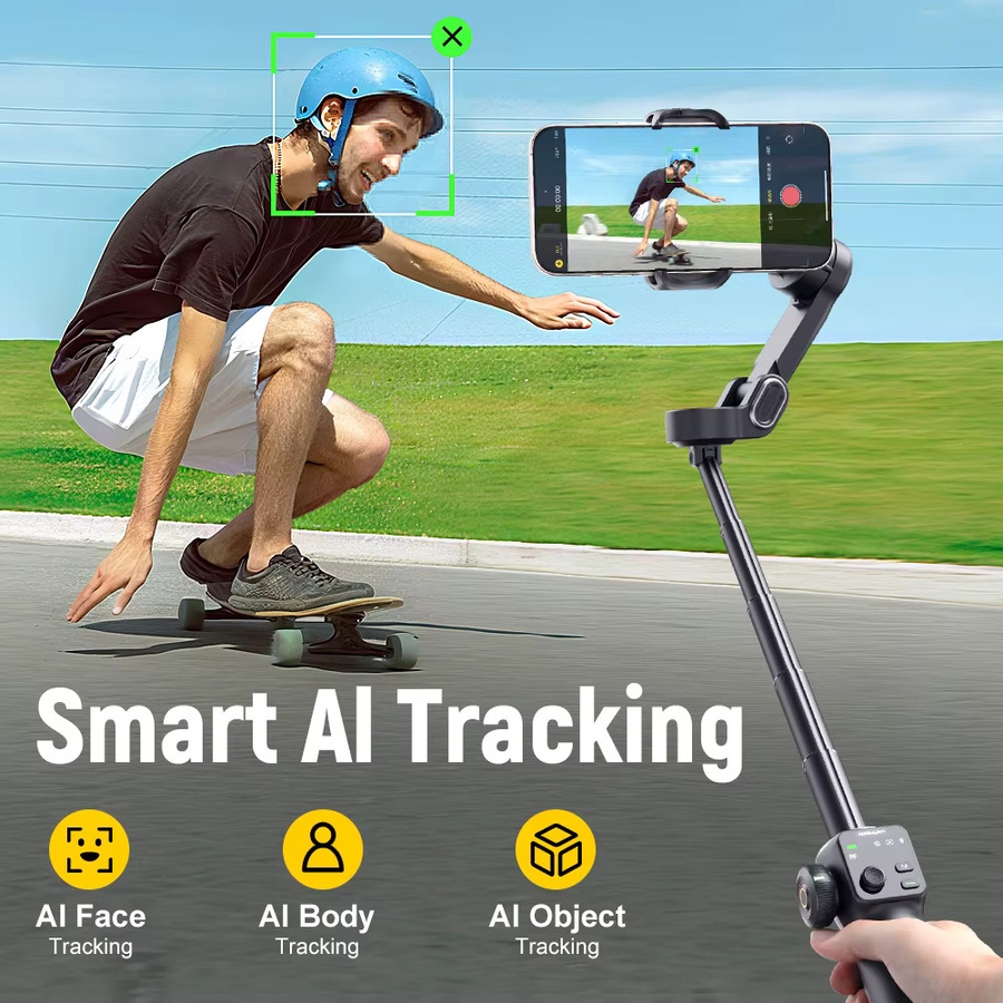 AOCHUAN Handheld Anti-Shake Gimbal Stabilisator mit Gesicht Tracking und Selfie Stick für iPhone und Android in Schwarz oder Weiß - Bild 2