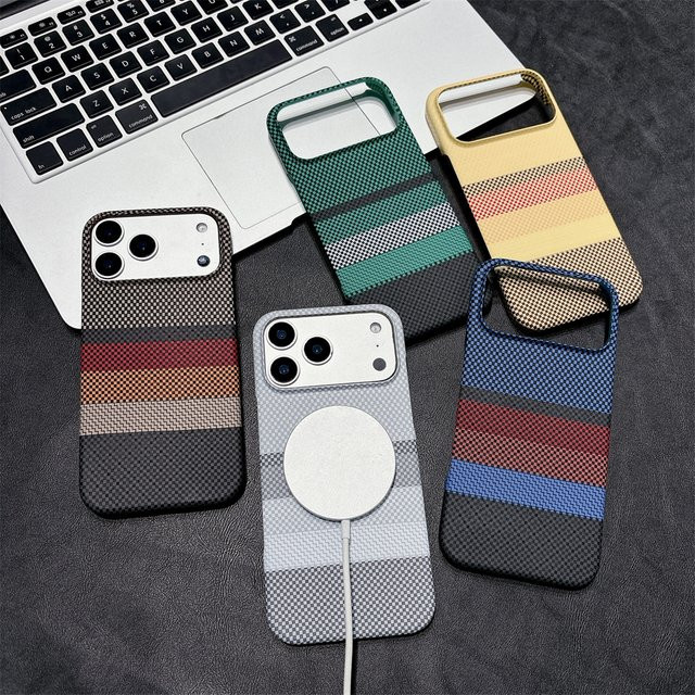 Stoßfeste PC-Magnethülle mit Kevlar-Carbonfaser-Muster für iPhone 17, Air 16 und 15 Pro Max, MagSafe kompatibel, dünne harte Schutzhülle in Multicolour - Bild 1