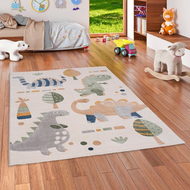 Pergamon Kinder Teppich Maui Kids Dinos mit Dinosaurier-Motiv, handgetuftelt, Multicolour, pflegeleicht und fußbodenheizung geeignet - Bild 1