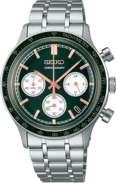 Seiko Chronograph, Quarz, Edelstahl, Grün, 39 mm, Herren - Bild 1