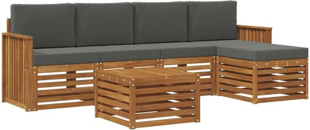 vidaXL Sofagarnitur 6-teilig aus Massivholz Akazie in Natur und Anthrazit mit Polsterung und Kissen - Bild 1