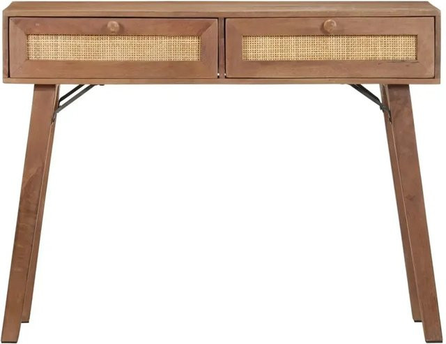 vidaXL Konsolentisch aus Mango Massivholz in Braun mit Naturgeflecht, B/T/H: 100 x 35 x 76 cm - Bild 1