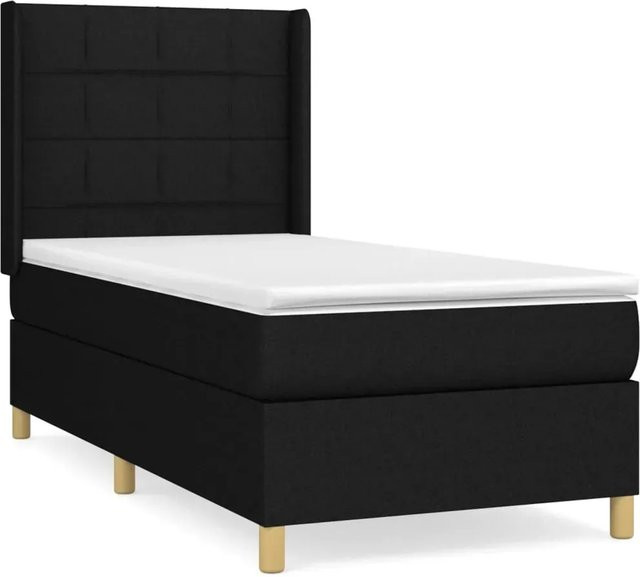 vidaXL Boxspringbett mit Matratze Hybrid-Design in Schwarz aus Stoff und Lärchenholz, B/T/H: 90 x 200 x 118 cm - Bild 1
