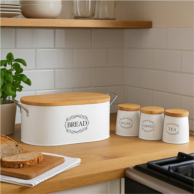 HTI-Line neuetischkultur Vorratsdose Set 4-teilig für Brot, Kaffee, Tee und Zucker in Weiß - Bild 1