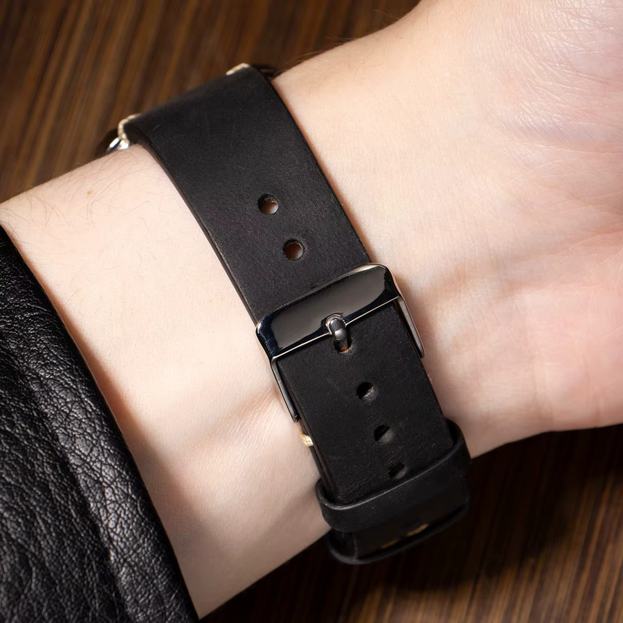 CAOWTAN Uhrenarmband Rindsleder, Schwarz, Vintage - Bild 2