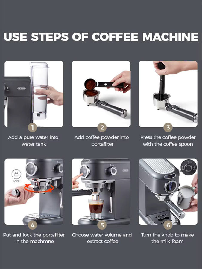 Cafelffe 4-in-1 Kaffeemaschine für Dolce Gusto, Nespresso Kapseln, ESE-Pods und gemahlenes Kaffeepulver mit 19 Bar Druck für heißen und kalten Kaffee - Bild 5