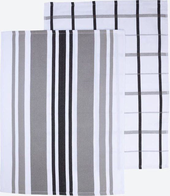 NKD Geschirrtücher aus Baumwolle im 2er-Pack, gestreift, Weiß, B: 45 cm, L: 65 cm - Bild 1