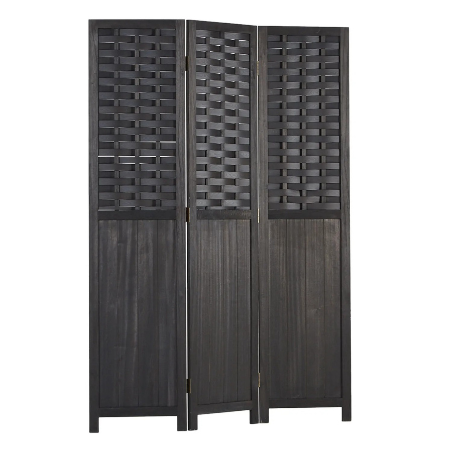 Homestyle4u 3-tlg. Paravent aus Paulowina-Holz mit Rattanmuster in Schwarz, B/H: 120 x 170 cm - Bild 2