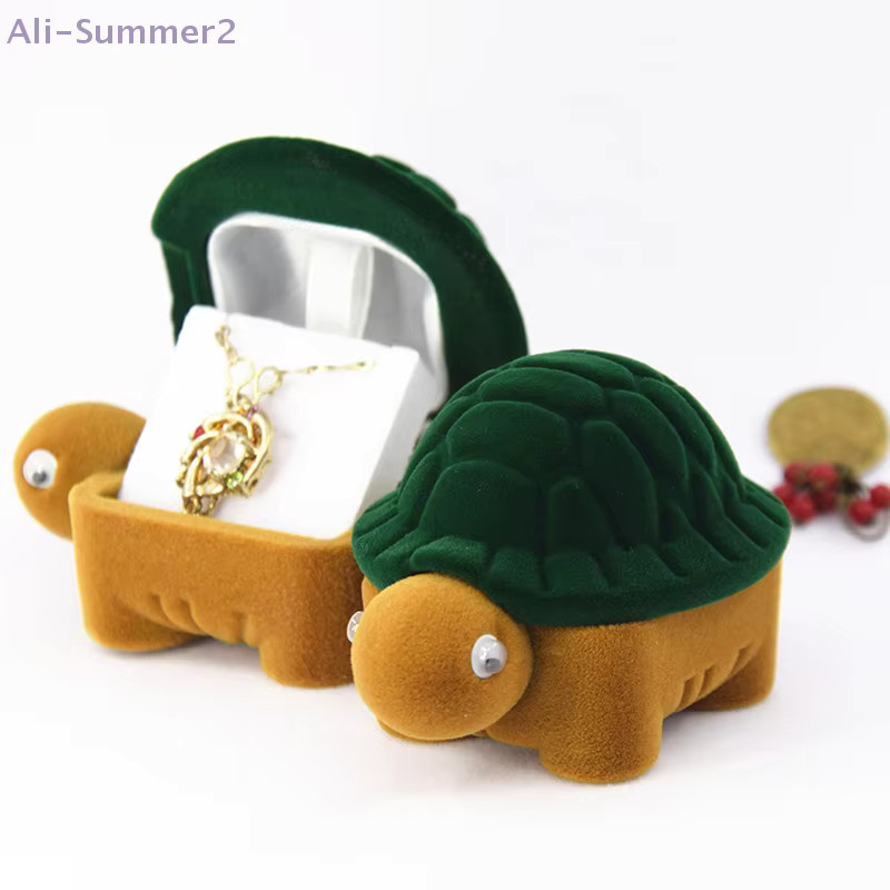 Niedliche Schmuckschatulle in Schildkrötenform, grüne Ringbox mit weicher Beflockung für Mädchen - Bild 3