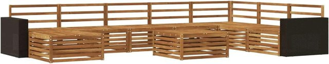 vidaXL Outdoor-Sofagarnitur aus Akazie Massivholz in U-Form, 9-teiliges Set in Braun mit Polsterkissen und Tisch - Bild 1