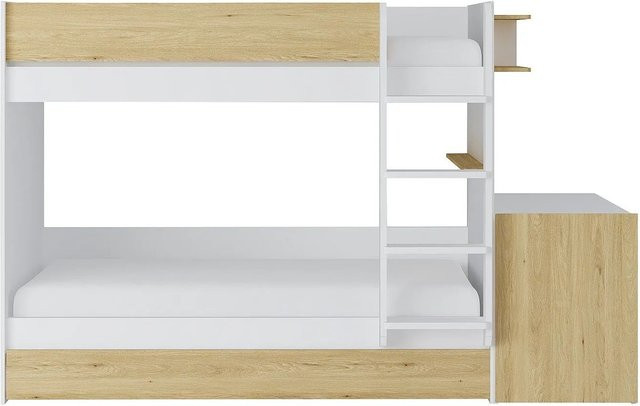 Etagenbett Domati für Kinder in Naturfarben Hell und Weiß, B/T/H: 90 x 190 x 196 cm - Bild 1