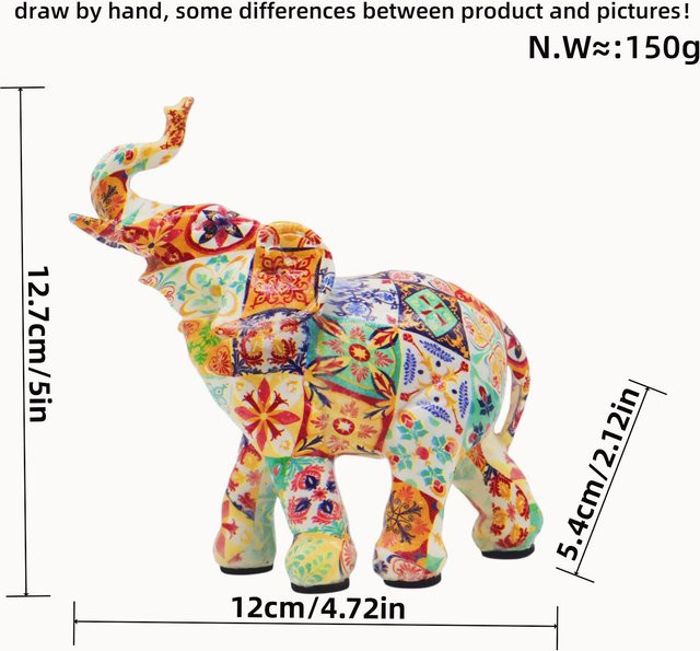 Yiran Furniture Mini Elefant Deko-Ornament aus Kunstharz in Bunt im Retro-Stil - Bild 1