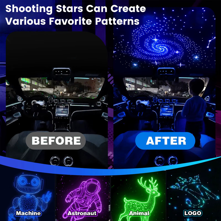 VASTFIRE RGBW Sternenhimmel-Atmosphärenlicht für das Auto mit APP-Steuerung, 12V 16W Glasfaser-Deckenbeleuchtungs-Kit, Multicolor, Schwarz - Bild 3