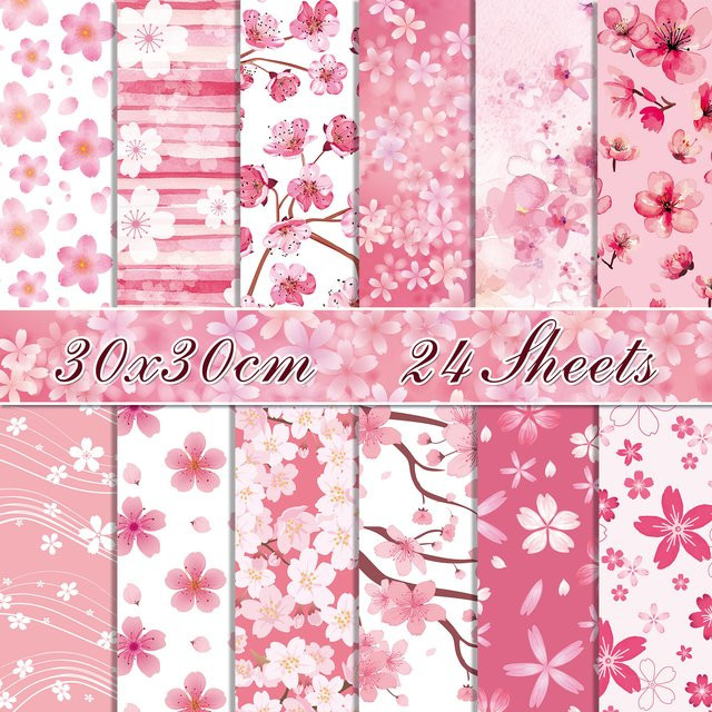 24 Stück Kirschblüten Scrapbooking-Papier in Pink, doppelseitiges Origami-Bastelpapier für Fotoalben und DIY-Dekorationen - Bild 1