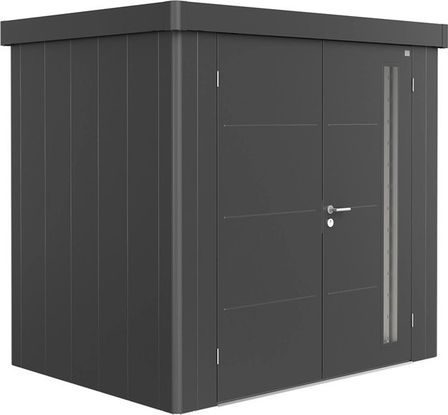 Biohort Gerätehaus Neo 1B aus Metall mit Doppeltür in Dunkelgrau-Metallic, B/H/T: 236 x 222 x 180 cm - Bild 1