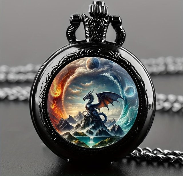 Antike Drachen-Taschenuhr von Explorer Outdoors in Schwarz und Mehrfarbig mit Anhänger und Quarz-Design für Damen und Herren - Bild 1
