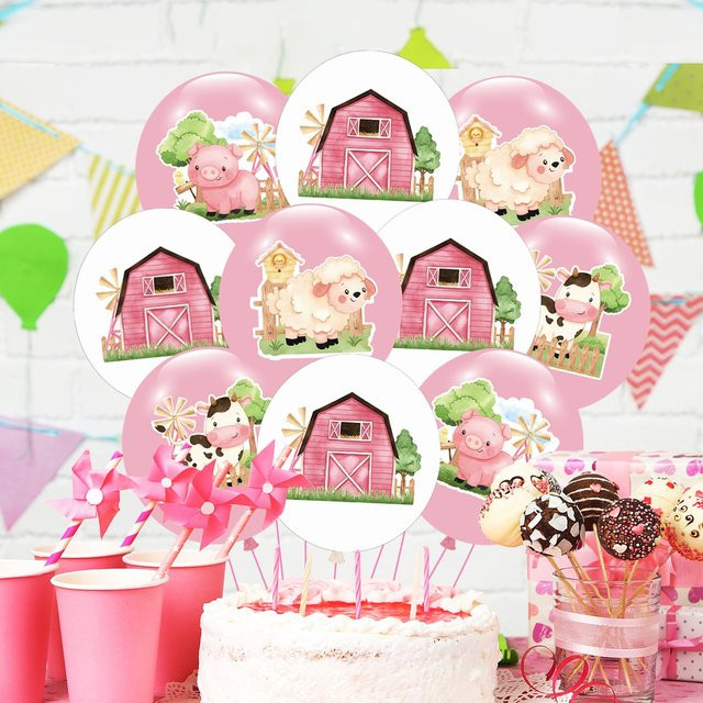 Wayfun Bauernhof Tier Ballons Set mit Schwein, Kuh und Schaf für Kindergeburtstag und Partydekoration, 10 Stück, Durchmesser: 25,4 cm - Bild 1