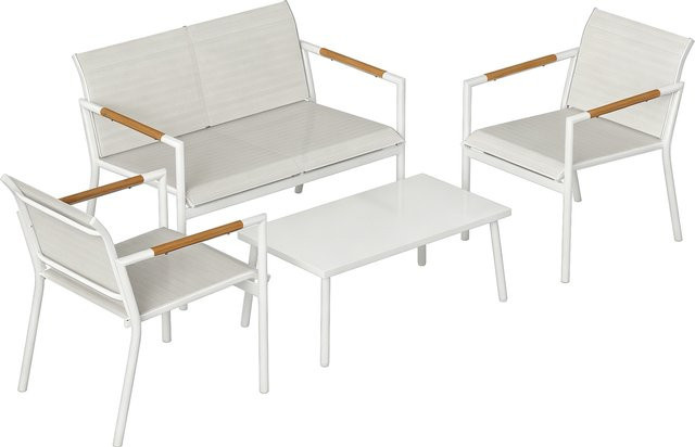 Outsunny Gartenmöbel Set Sitzgruppe für 4 Personen mit 2er Sofa, 2 Sesseln und Metall-Tisch in Cremeweiß - Bild 1