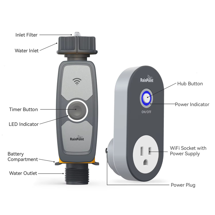 RAINPOINT WiFi Wasser Timer Smart Schlauch Bewässerung Controller mit Tuya App Steuerung und wetterbasierter automatischer Regenverzögerung - Bild 2