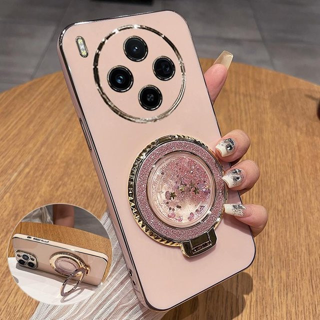 VIVO X300 Pro Silikon Hülle mit Ständer in Pink, vergoldetes Treibsand Design aus weichem TPU - Bild 1