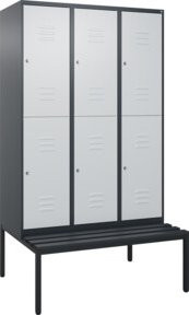 C+P Doppelstock-Spind Classic PLUS mit Sitzbank, 3 Abteile, B/T/H: 212 x 120 x 81,5 cm, Kunststoff-Sitzfläche, Zylinderschloss, Anthrazit/Grau/Schwarz - Bild 1