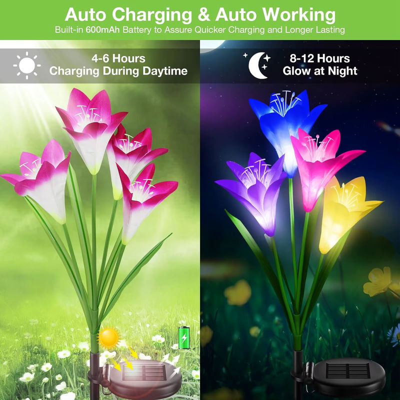 DBF Solar-Lilien-Blumenlicht mit 7 Farbwechseln, wasserdichte LED-Gartenbeleuchtung in Schwarz für Garten und Wege - Bild 2
