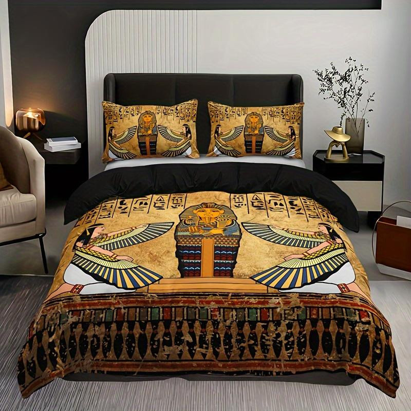 Bettwäscheset mit altägyptischer Kunst von Binchi Outdoor Product, 3-teiliges Set aus atmungsaktivem Mikrofaser-Bettbezug und 2 Kissenbezügen, Mehrfarbig, B: 140 cm, L: 210 cm - Bild 2