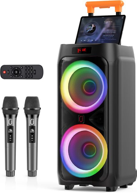 FanFun T9 Karaoke-Maschine mit 2 kabellosen Mikrofonen, 24 Zoll tragbarer Bluetooth-Lautsprecher in Schwarz mit Rollen - Bild 1