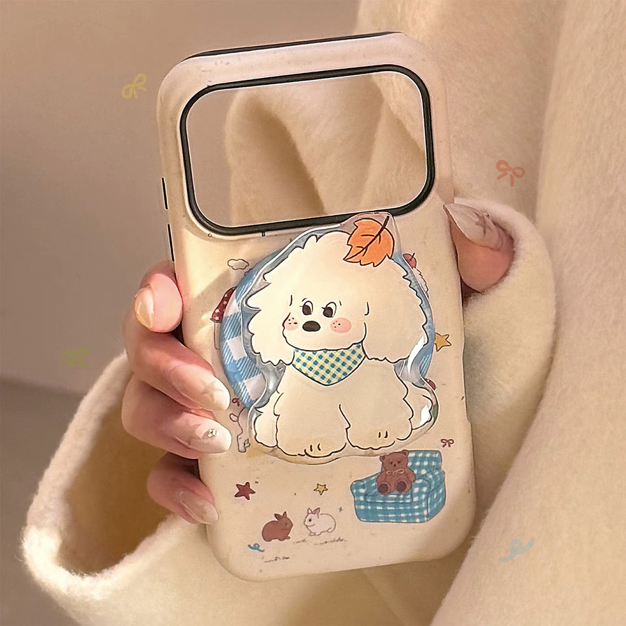 MUQGEW Magnetische Stoßfeste Hard Cover Handyhülle mit Koreanischem Cartoon Ahornblatt Welpen Design für iPhone 17 16 15 14 13 12 11 Pro Max, Mehrfarbig - Bild 2